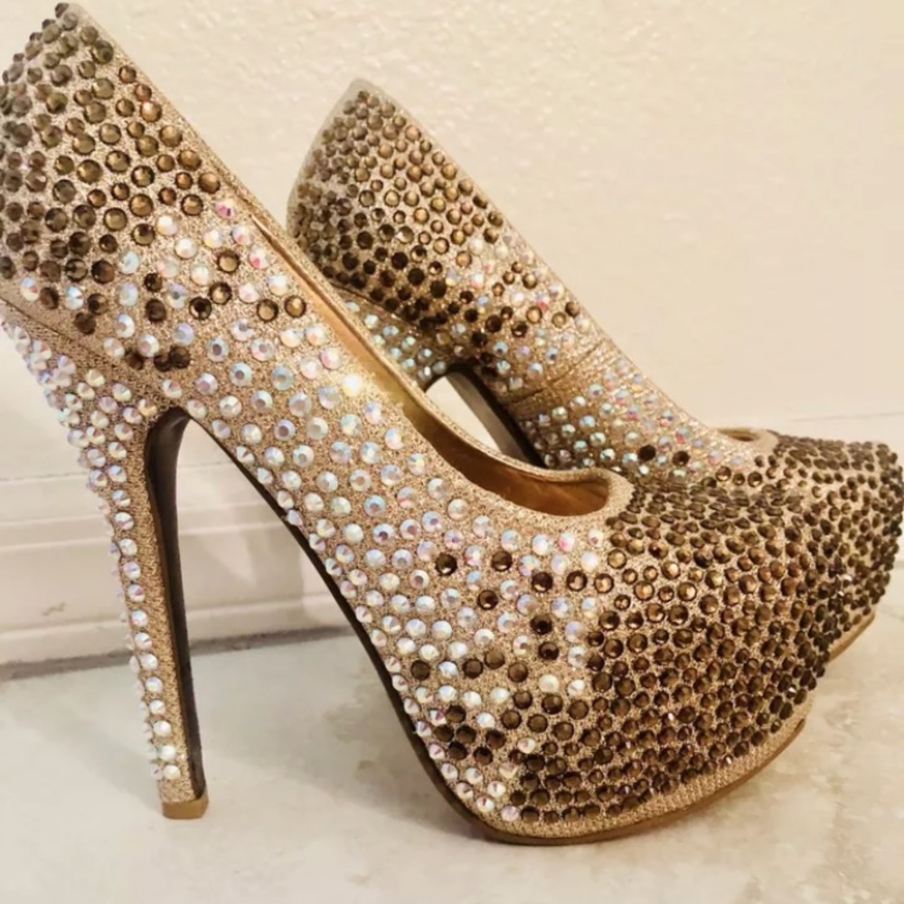 BELLA LUNA RHINESTONE STUDDED STILETTO PUMPS